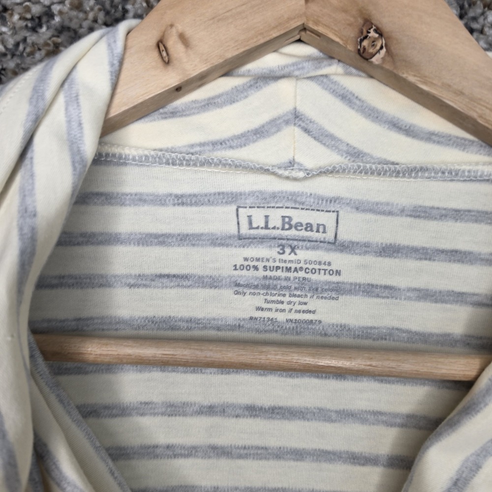 L.L. Bean Womens Plus 3X Striped Cowl Neck Top Shirt Cream Gray Supima Cotton - Picture 9 of 9